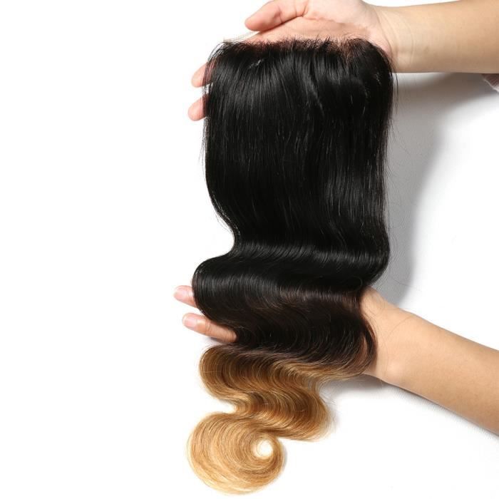 12pouce Ombre Brésilienne Corps Vague Dentelle Fermeture Partie Libre 4x4 Miel Blonde 1b-4-27 De Cheveux Humains