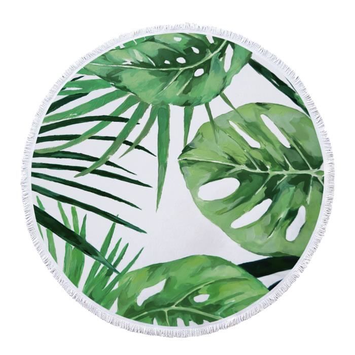 Serviette de Plage Ronde Style Tropical Grande Taille - Tapisserie de Plage Super Doux Microfibre Multi-usages Tapis de Yoga Beach 4