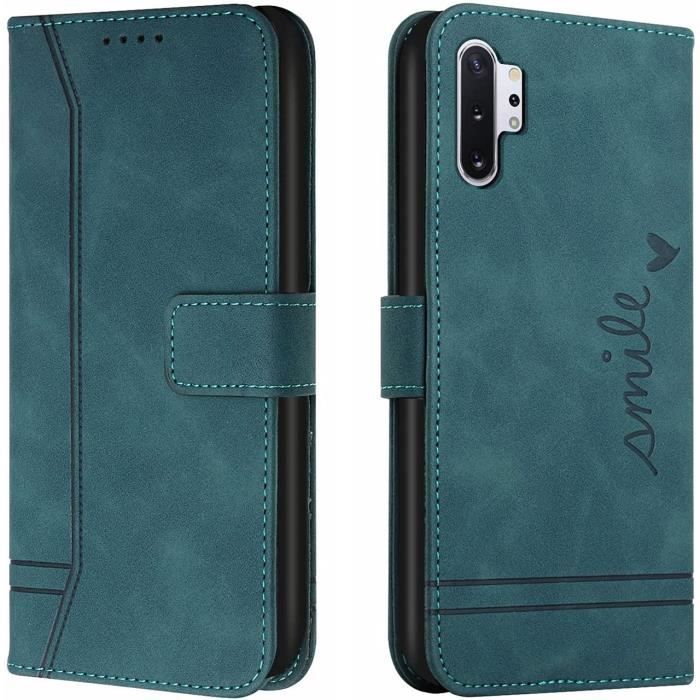 Coque Samsung Note 10 Plus en Cuir Samsung Note 10+ Galaxy Note 10+ Magnétique Galaxy Note 10 Plus. Green HX F