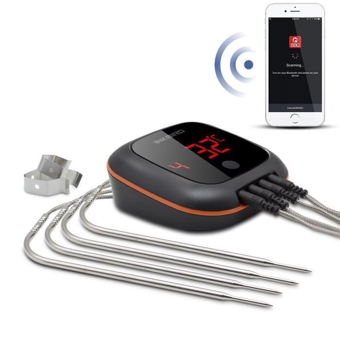 Inkbird IBT-4XS Bluetooth Thermometre Cuisine Sans Fil avec Sonde,Base Magnétique, Rotation de Ecran,Thermometre Exterieur pour F