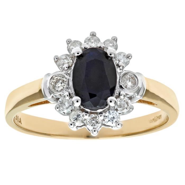 Revoni Bague Saphir et Diamant Or Jaune 375° Femme Poids du diamant : 0.28 ct - CD-PR02547YSA-R