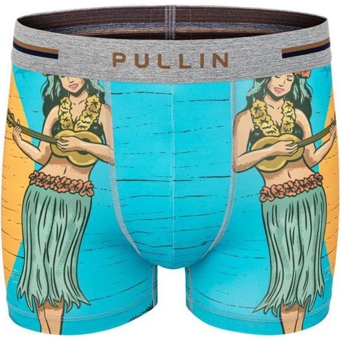 PULL IN Boxer Homme Microfibre HAWAIIVAHINE Bleu Jaune
