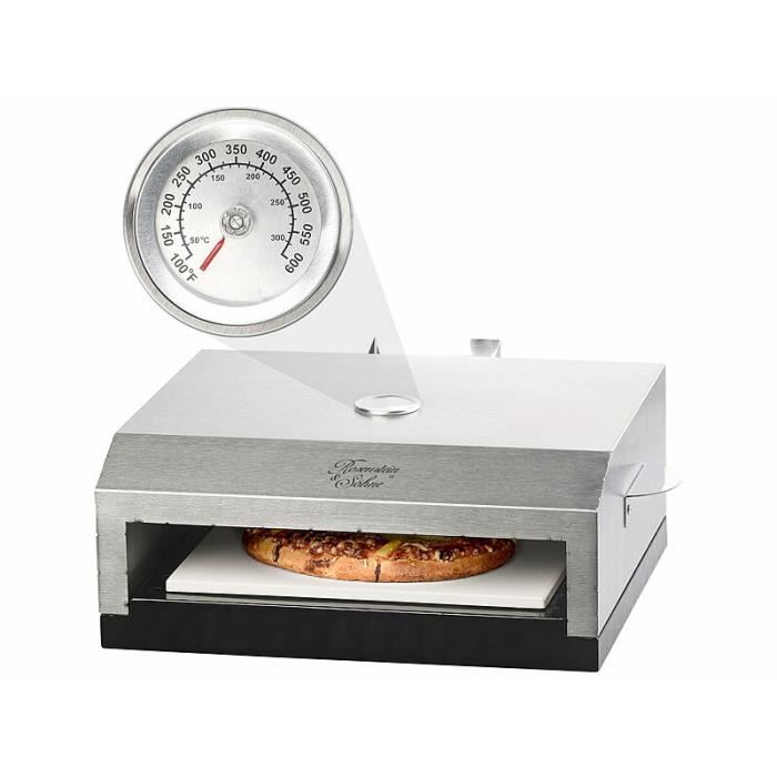 Four à pizza pour barbecue avec pierre de cuisson et thermomètre intégré