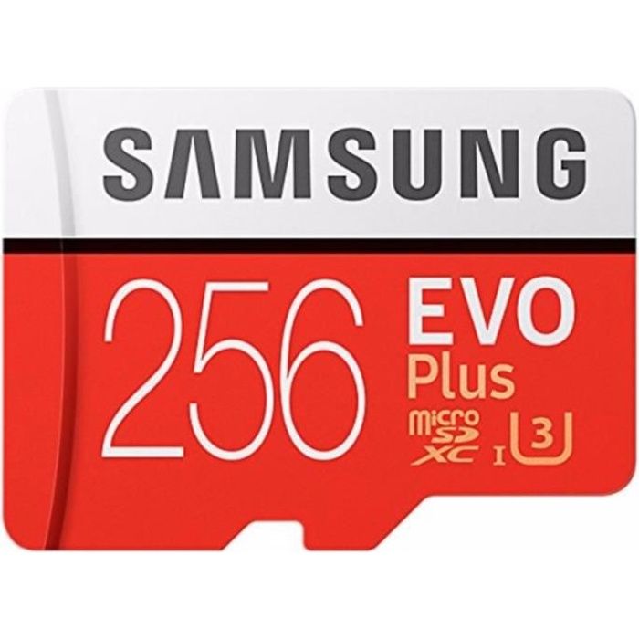 Samsung 256GB EVO Plus Class 10 UHS-I microSDXC U3 avec adaptateur (MB-MC256GA) lecture : jusqu'à 100 Mo-s, écriture : jusqu'à 90