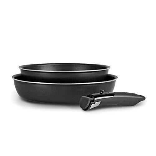 Sitram 712747, Set de 2 poêles Ø24 et 28cm en aluminium anti-adhérent avec poignée amovible - Tous feux sauf induction