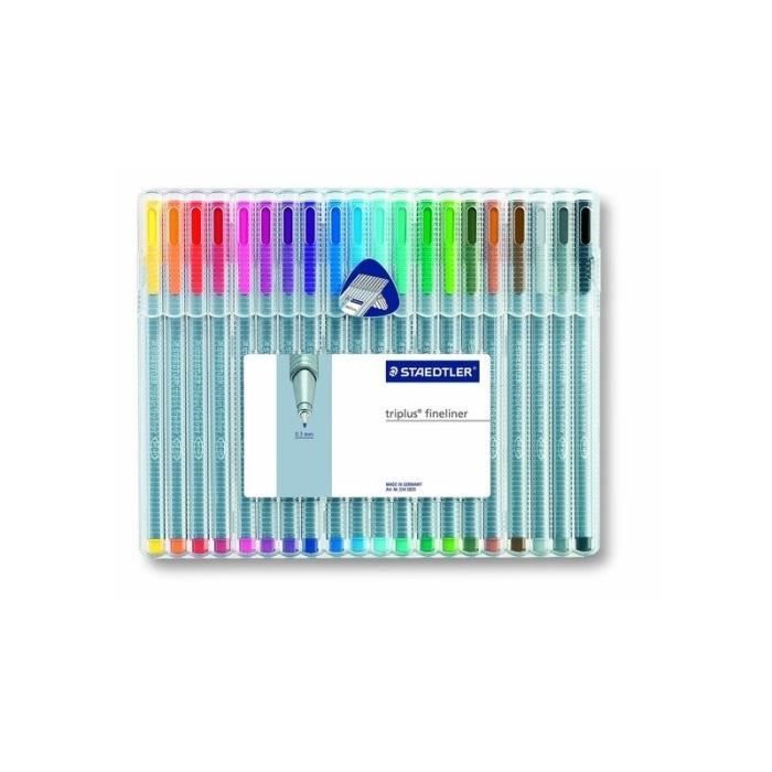 Set de 20 feutres Triplus Fineliner 'Staedtler' Couleurs brillantes 0.3 mm