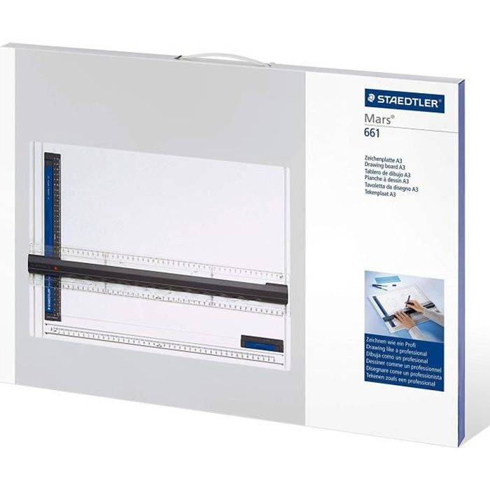 Staedtler Planche à dessin A3 en plastique anti-choc, Indéformable et lavable, Avec règle parallèle et fixe-support
