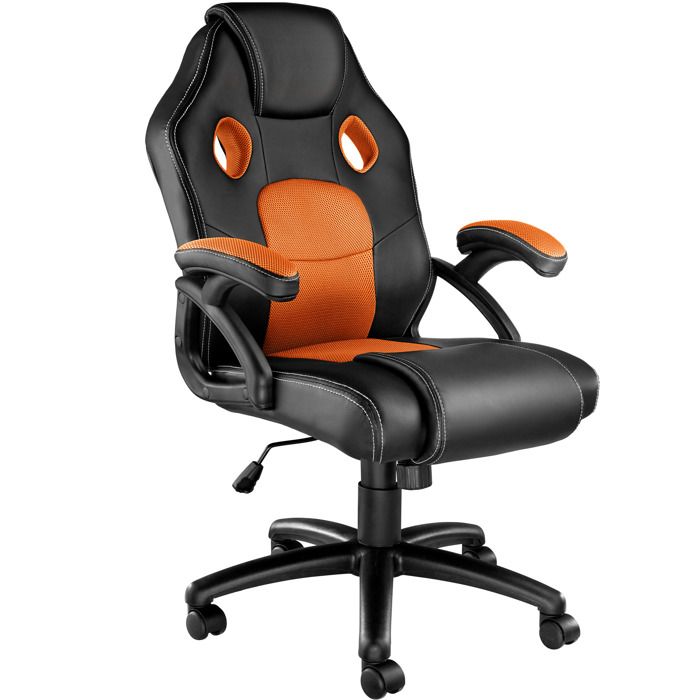 TECTAKE Chaise de Bureau Design Gamer Mike - Confortable - Hauteur Réglable - Inclinable - Pivotante - Noir Orange