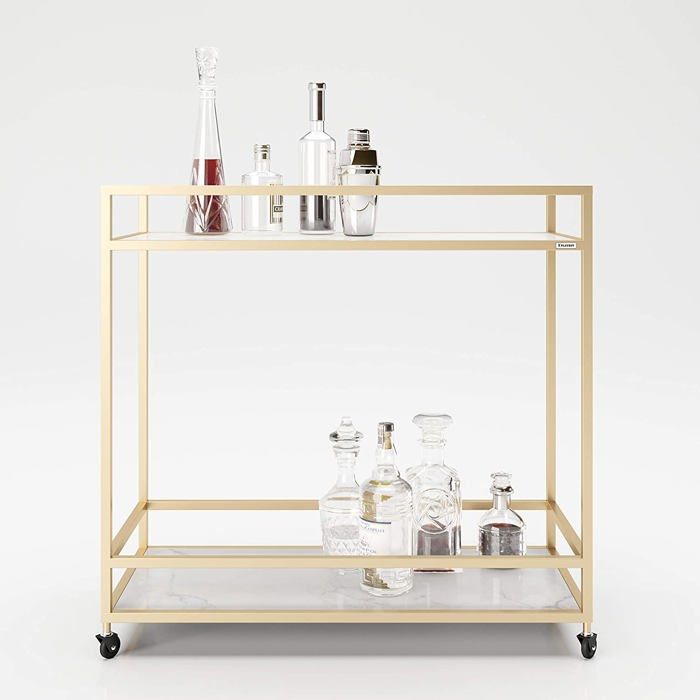 meuble bar - comptoir de bar playboy - 634201mb - chariot mamoroptik avec 2 etageres, marbre, l'or, 90 x 87 x 40 cm