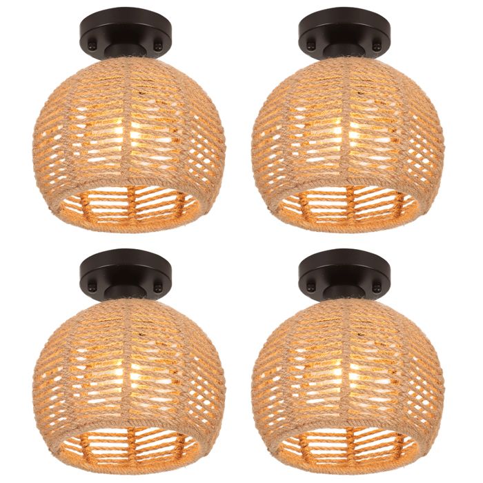 IDEGU 4pcs Plafonnier en Corde de Chanvre Lampe de Plafond Industrielle Vintage Style Campagne pour Salon Chambre