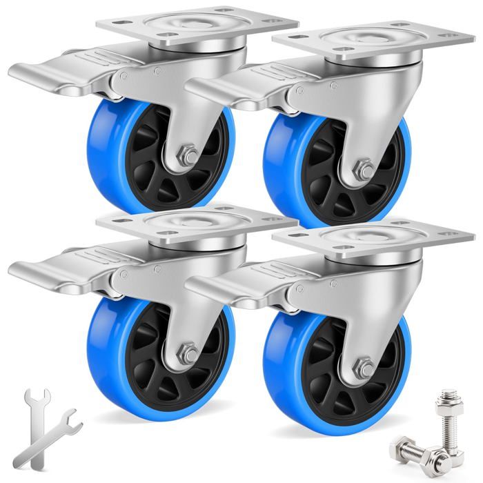 Lot De 4 Roulettes Pivotantes 360° 75mm Avec Filetage M10 - Pour Meubles Lourds, Acier, Charge Lourde