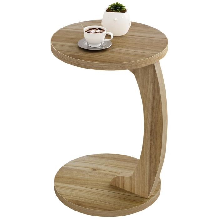 WOLTU Table Basse Ronde Table dAppoint en Forme de C Bout de Canapé Scandinave en MDF Chêne Clair W0ATT0592