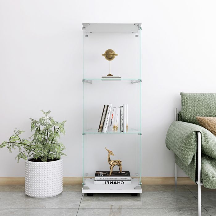 Vitrine Vitrine en Verre Vitrine Pour Collection 3 Couches avec Serrure Armoire de Rangement Vitrine Salon 125 cm Blanc