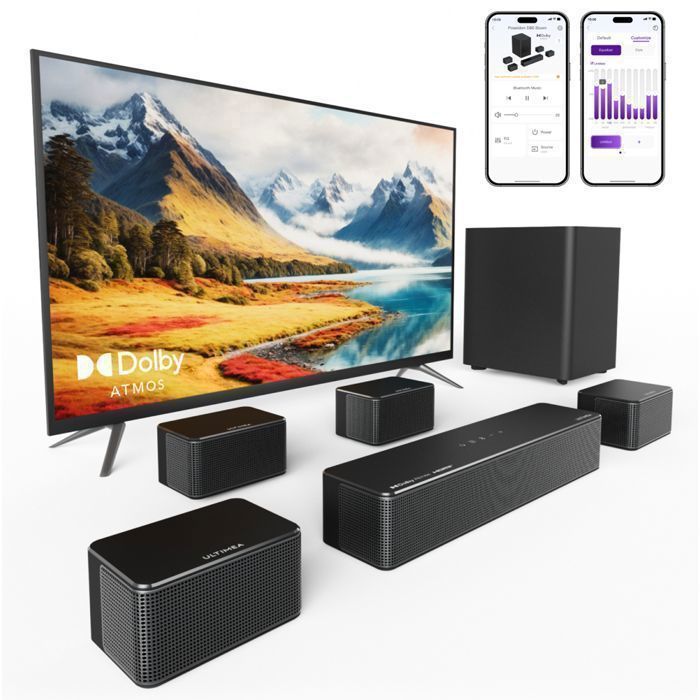 ULTIMEA Barre de son Poseidon D80 Boom - Dolby Atmos 7.1 avec caisson de basses - 500W
