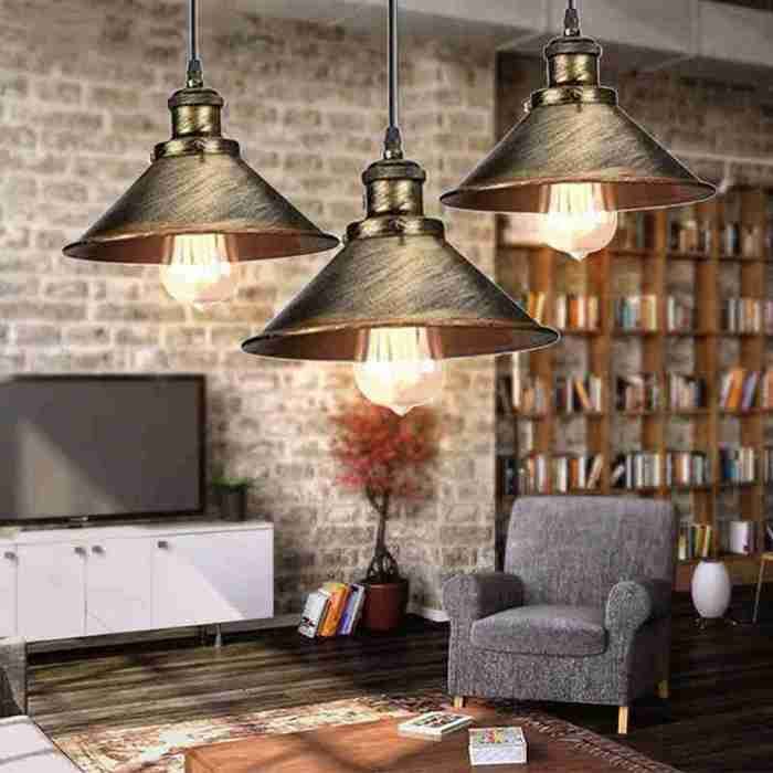 WOTTES 3 x Rétro Suspension Luminaire Industriel Design Edison Luminaire Plafonnier E27 Lustre Suspension en Métal Ø22cm Bronze