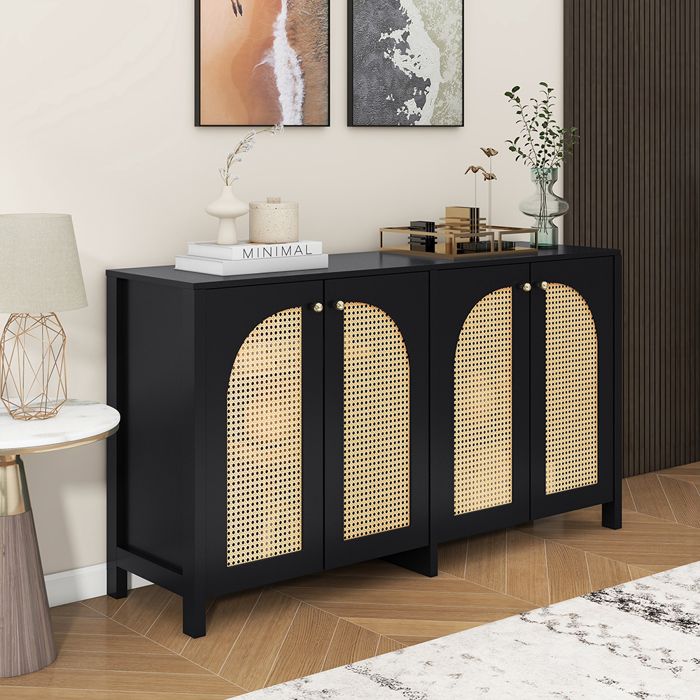 Buffet De Rangement Blanc 160x40x80cm - Meuble Salon/salle à Manger - Avec Poignées Métalliques - 2 Colis