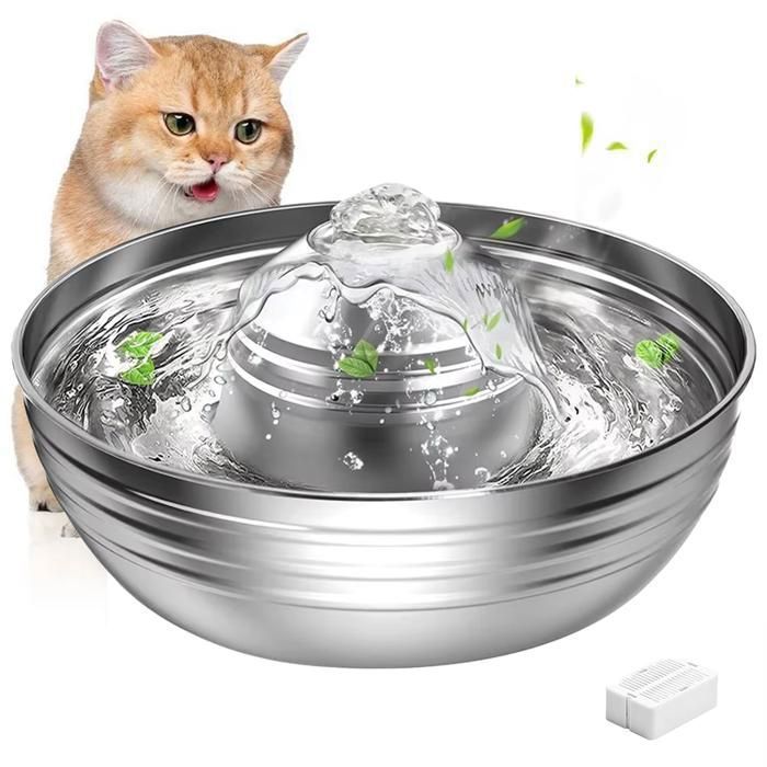 Meilleurs prix pour Fontaine à Eau pour Chat Chien 2L, BYONDSELF®, Acier Inoxydable 304, Pompe Silencieuse, avec Filtres Remplaçables