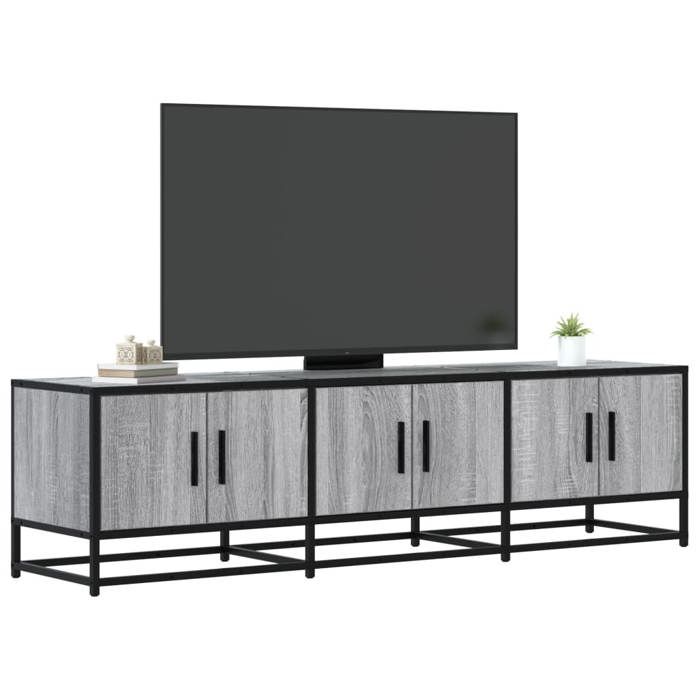 Meuble TV VidaXL En Acacia Massif - 115x30x39 Cm, 2 Portes, 2 étagères, Finition Naturelle Et Noire (salon, Intérieur)