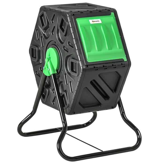 Composteur de jardin - Outsunny - rotatif 360° - 65 L - 24 trous de ventilation - en polypropylène - base en acier - noir