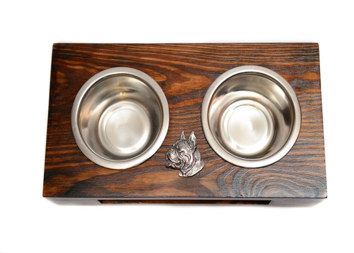 Boxer Boxer I - support en bois avec gamelles pour chien gamelles en acier un cadeau pour adopter un chien par Art-Dog