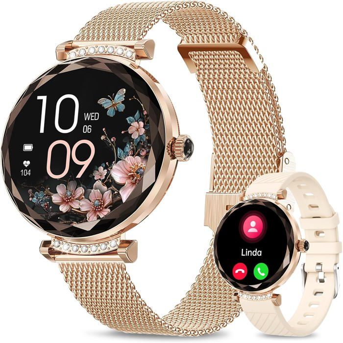 Chmadoxn Montre Intelligente Femme Smartwatch Écran 1.27 Pouces Appel Bluetooth Rappel Période Physiologique, Montre Appel Bluetooth Paiement hors Ligne Montre Montre