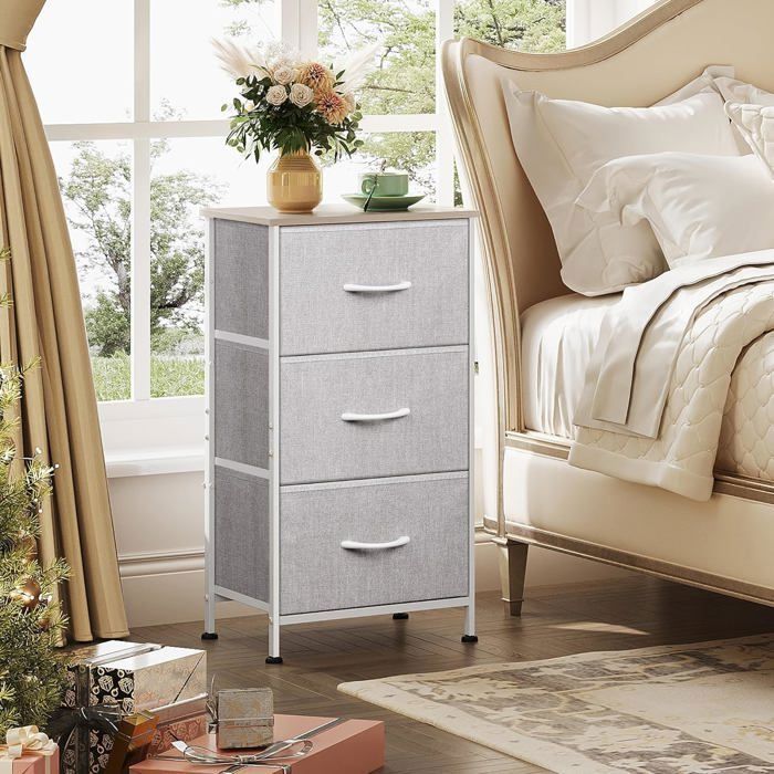 WLIVE Commode Tissu 8 Tiroirs 3 Couches – Meuble Rangement Bohème Élégant Avec Plateau Bois – Parfait Chambre, Salon Ou Couloir