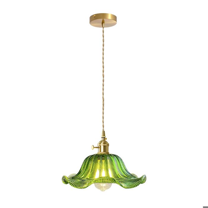 iDEGU Suspension Luminaire Vintage25cm Lampe de Plafond Industriel Abat-jour en Verre Design Fleur Lustre Style EdisonVert