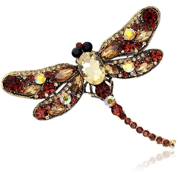 Élégant Libellule Oiseau Broche Broche Cristal Animal fête Bijoux décoration Marron Attractive Processed.