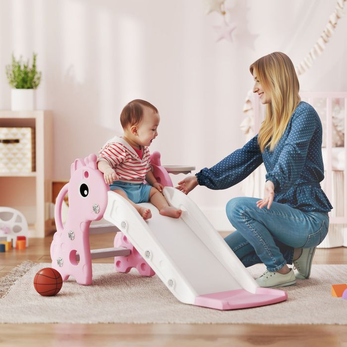 Toboggan Enfant AIYAPLAY S 3 1 Forme De Girafe Panier Basket Escalade Et Ballon Toboggan