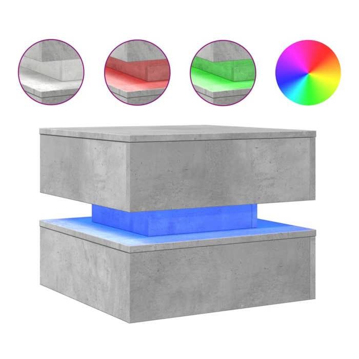 “Winter SaleTOP Table à café Gris - Table basse avec lumières LED gris béton 50x50x40cm PRO99166