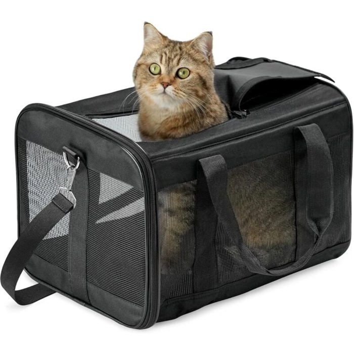 Comparer les prix de Sac de Transport Chat/Chien Souple et Pliable Tapis en Laine pour Voyage Avion Voiture Train (Noir)
