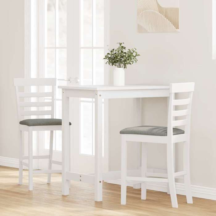 Blanc Chaises de bar - SOLOMON - avec coussins - (lot de 2) - blanc bois massif dhévéa TT718