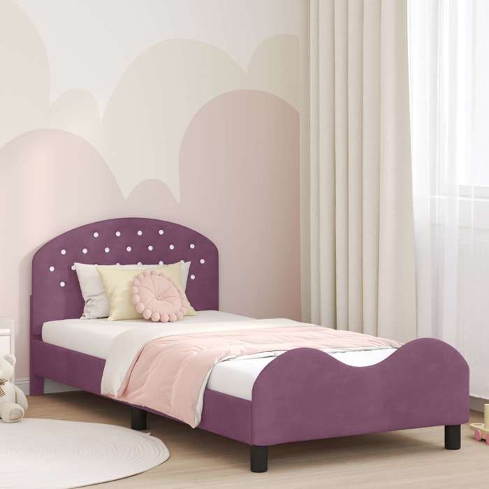 Structure de lit pour enfants - UU - Tête de lit Violet - 90x200 cm - Velours - Bois dingénierie - 208x94x85 cm