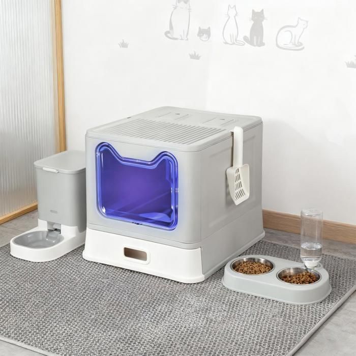 Meilleurs prix pour Bac à litière antibactérien en acier inoxydable pour chat gris conception de type tiroir structure entièrement fermée.