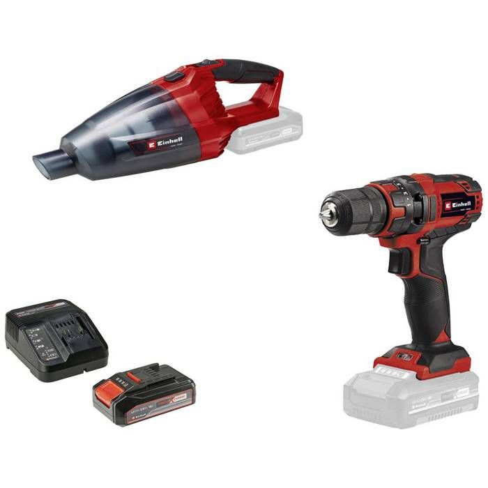 Kit perceuse visseuse + aspirateur sans fil EINHELL TC CD 1835+TE VC 18 4326596 18V 25Ah 32 embouts - vue 1