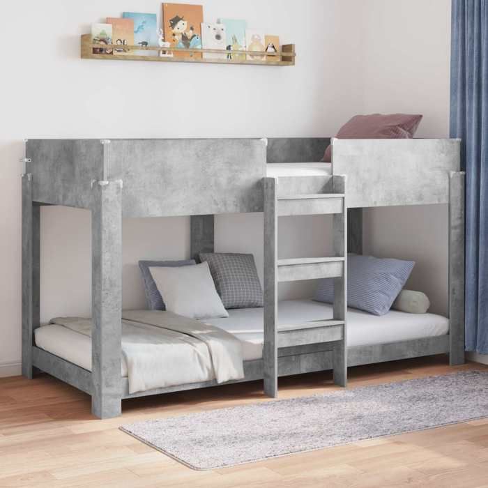 (ON SALE)Cadre de lit/Lit Superposé pour Enfants simple - Pour Adulte ou enfant - avec matelas Gris béton 100 x 200 cm EU348110