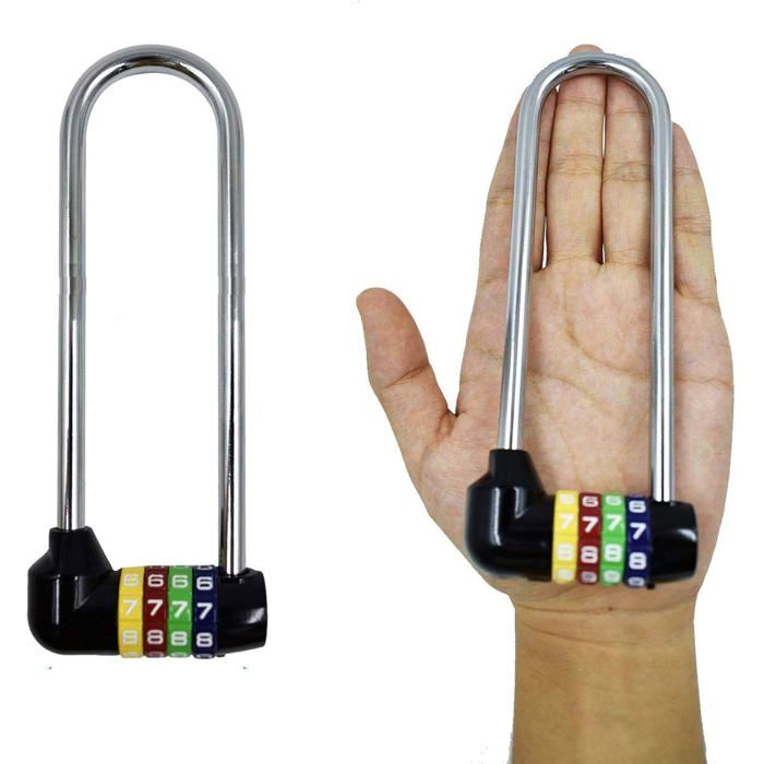 Cadenas à combinaison - Anse longue 125 cm - Combinaison 4 chiffres - 10 000 combinaisons possibles - Sans clé