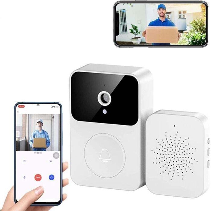 Sonnette Sans Fil Connectée Avec Caméra De Surveillance Wifi Smart Camera Enregistrement Vidéo Sonnette Porte (Type-C) Plusieurs