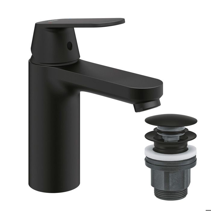 Grohe Mitigeur lavabo Quick Fix Get monocommande taille M noir mat avec bonde clic-clac