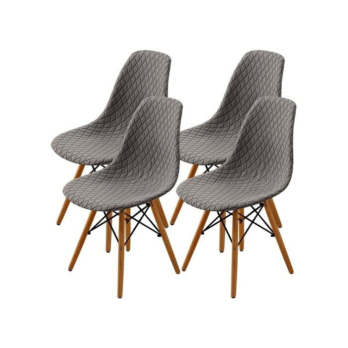 4Pcs Housse de Chaise Scandinaves Extensible Housse de Chaise de Salle à Manger Jacquard de Diamant - Taupe