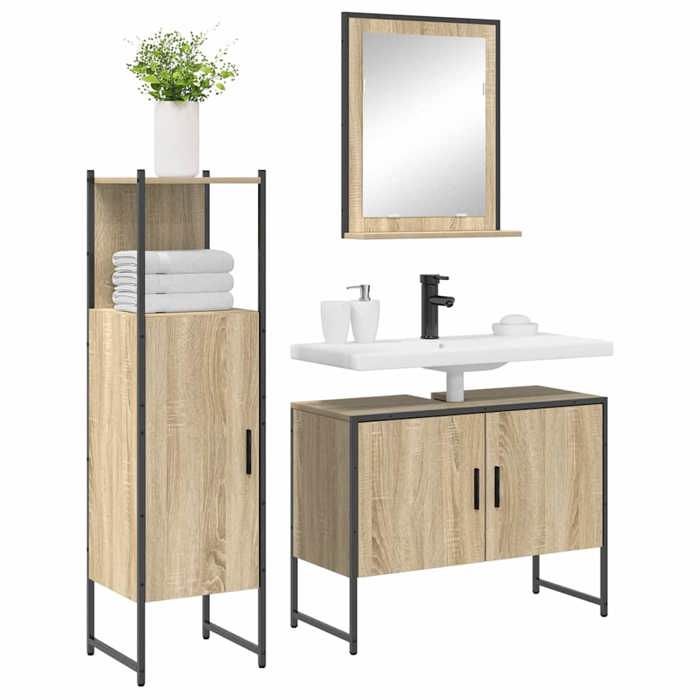 (8414)Meuble rangement - contemporain - Meubles de salle de bain - avec étagère (3 pcs )- Marron poid:42.64 kg