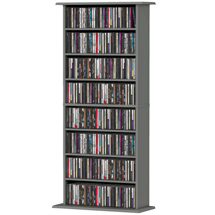 LIA Rangement CD/DVD 8 compartiments 6 étagères réglables capacité 360 CD/185 DVD gris