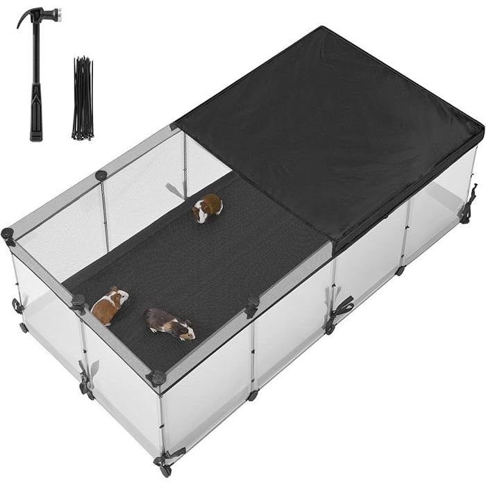Parc Enclos Enclos pour Petits Animaux Panneaux Semi-Transparents Tapis Imperméable Hérisson Cochon dInde Furet 144x74x47cm