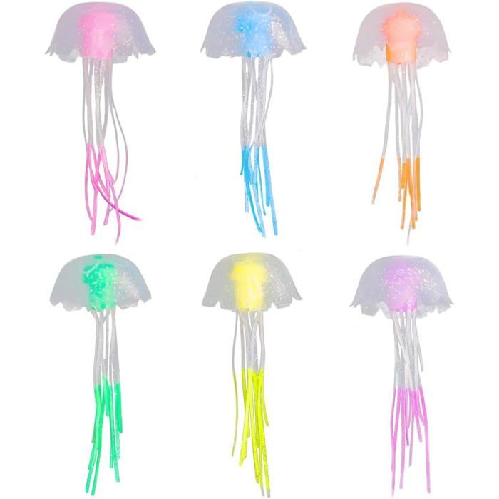 Lot de 6 Méduses Artificielles Flottantes pour Aquarium Méduses Fluorescentes Artificielles en Silicone pour Multicolore