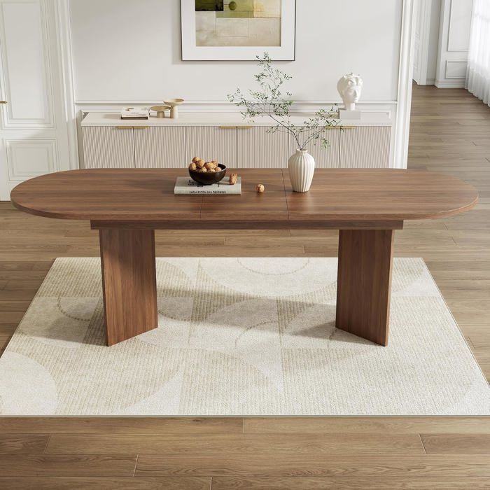 Table à manger extensible (160-200×90×75 cm)- Coins arrondis - Convient pour 6-8 personnes - bureau épaissi-Couleur noyer