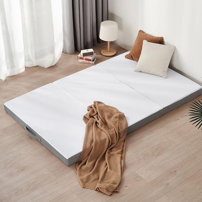 Matelas Pliable 75 x 195 x 10 cm Housse lit dappoint Matelas Matelas de Sol Éponge Haute densité dureté H3 Blanc+Gris