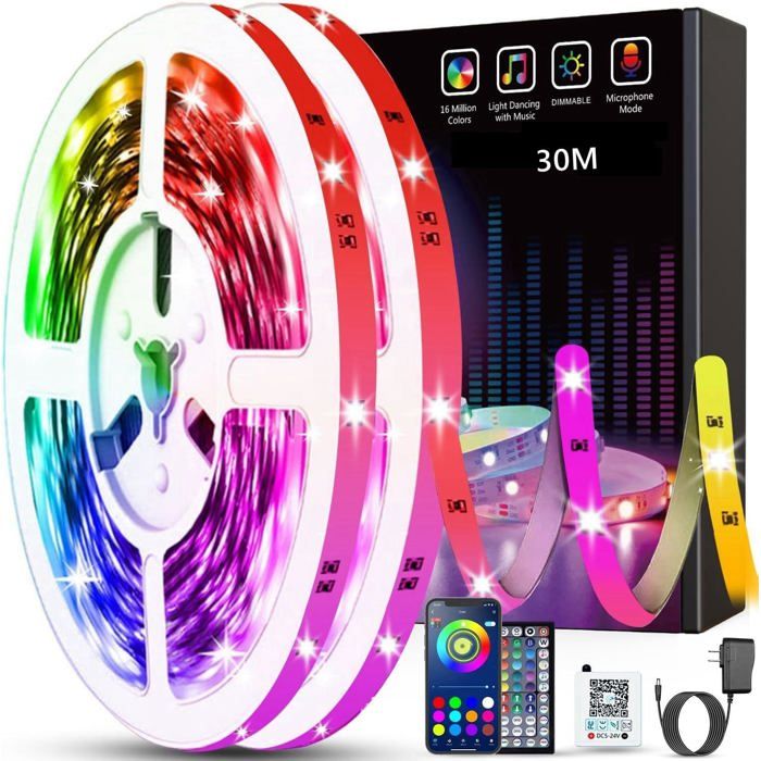 Ruban Led 30M(15M×2)Bande Led RgbLed Chambre Lumineuse Flexible Multicolore Avec Télécommande，Utilisé Pour La Décoration D[CA8]