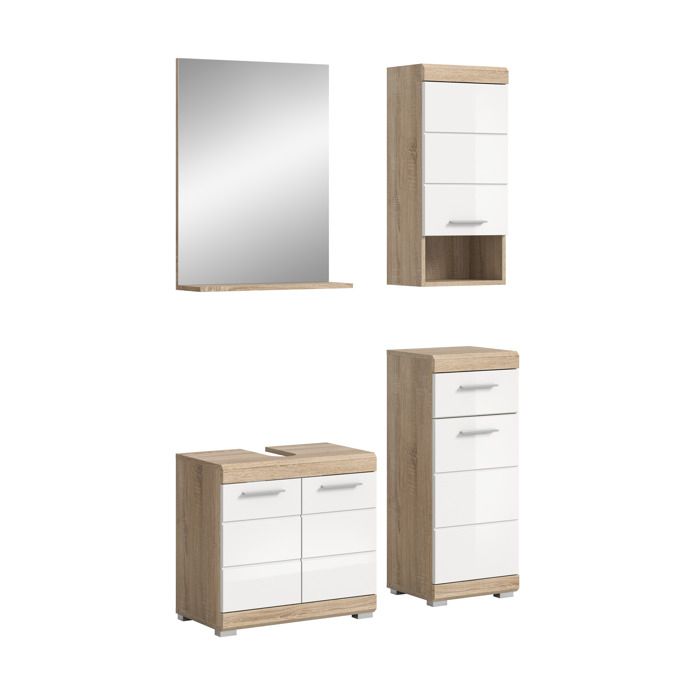[en.casa] Ensemble de meubles de salle de bain Scout chêne Sonoma clair et blanc brillant