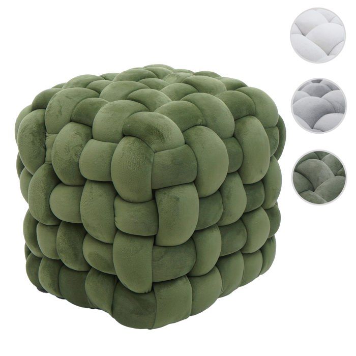 MCW Pouf MCW-Q48 pouf ottoman rembourré à nœuds velours (220 g/m²) 39 cm ~ vert