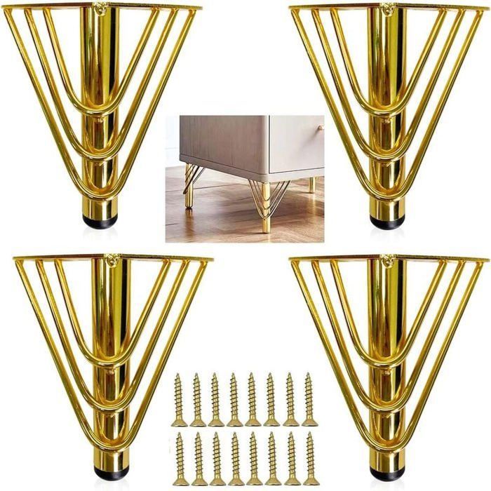 4 Pieds de Meubles Metal Doré Pied Canapé de Rechange de 15cm Moderne Pied pour Table Basse Meuble TV Armoire Salle de Bain